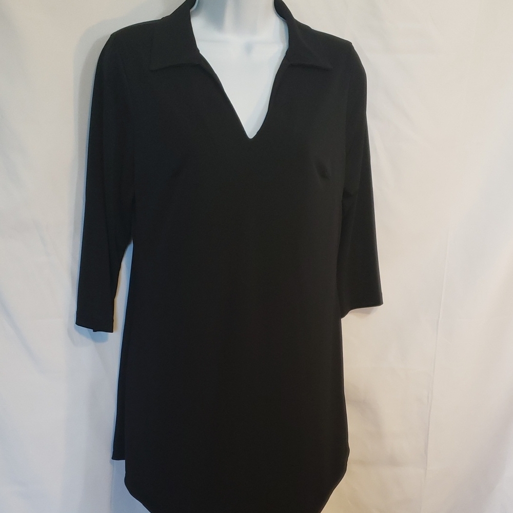 Black 3/4 Sleeve Asymmetrical Tunic/Dress